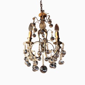 Antique Brass and Crystal Chandelier