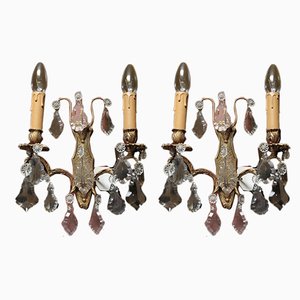 19th Century Bronze and Crystal Sconces, Set of 2