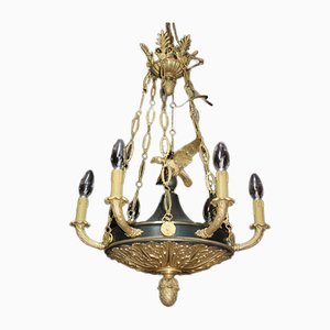 Lámpara de araña estilo imperio antigua de bronce