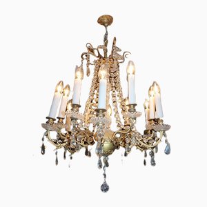 19th Century Bronze, Crystal, and Porcelain Chandelier