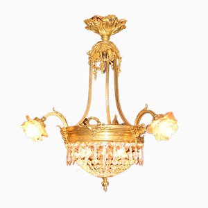 Antique Bronze and Crystal Chandelier
