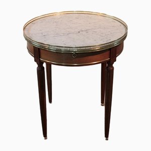 Table Basse Bouillotte Vintage Style Louis XVI en Acajou et Marbre