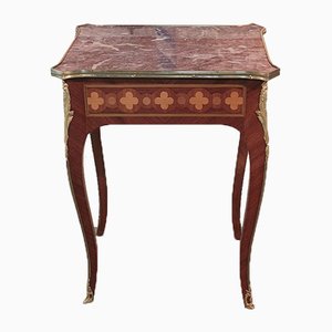 Table Basse Style Louis XV Vintage en Palissandre et Marbre