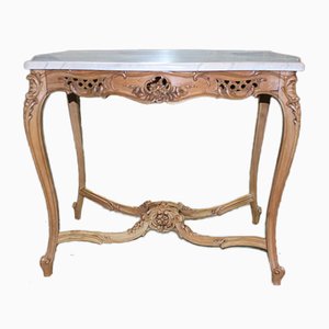 Antique Walnut and White Marble Console Table
