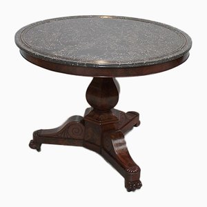 Table Basse Antique en Acajou et Marbre
