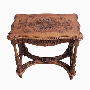 Vintage Carved Walnut Coffee Table, 1920s