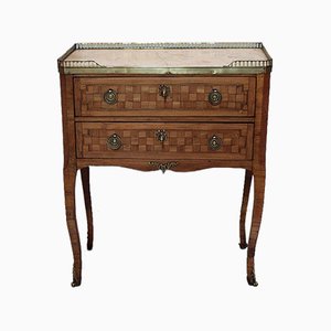 Antique Rosewood, White Marble, and Brass Side Table
