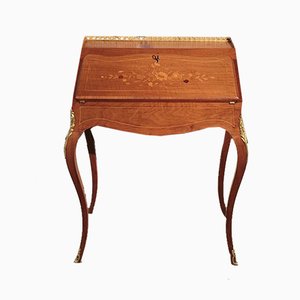 Bureau Louis XV en Noyer et Bronze, 19ème Siècle