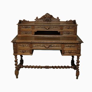 Bureau Style Louis XIII Vintage en Chêne