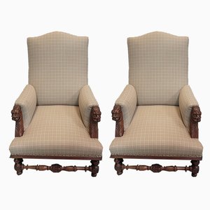 Grands Fauteuils Louis XIII Anciens en Noyer, Set de 2