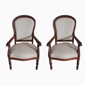 Antique Louis Philippe Mahogany Armchairs, Set of 2