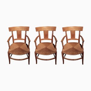 Fauteuils Anciens en Merisier, Set de 3