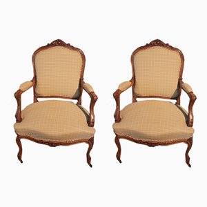 Set of 19th Century Louis XV Walnut Armchairs
