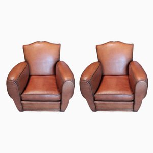 Club chair Mid-Century in pelle, set di 2