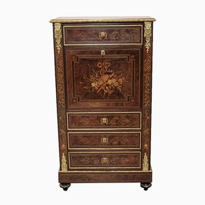 Sekretär aus Nussholz, Mahagoni und Palisander im Louis XVI-Stil, 19. Jh.