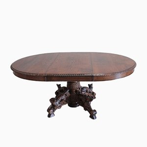 Tavolo da caccia in stile Luigi XII vintage in quercia
