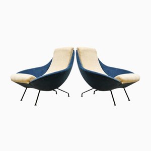 Fauteuils Vintage en Velours Bleu Glacé, années 50, Set de 2