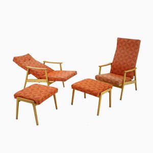 Armchairs and Footstools Set from Thon, 1970s