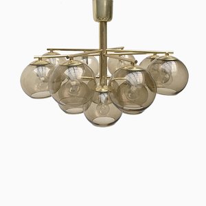 Mid-Century Brass & Smoked Glass Chandelier