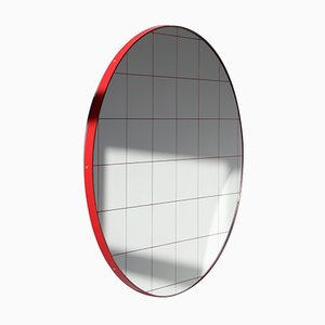 Runder Orbis Spiegel mit Gitter & rotem Rahmen von Alguacil & Perkoff Ltd