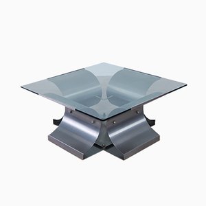Steel and Glass Coffee Table by Francois Monnet for Kappa, 1970s