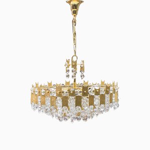 Large Gilt Bronze and Crystal Glass Chandelier from Palwa, 1970s