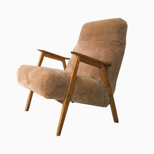 Brauner Vintage Sessel aus Schaffell