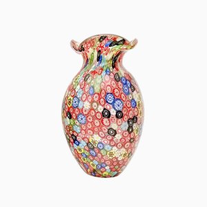 Red Millefiori Murano Glass Vase From Fratelli Toso Italy 1960s