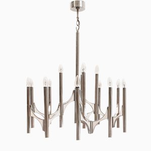 Italian Chromed Brass Chandelier by Gaetano Sciolari for Sciolari, 1970s