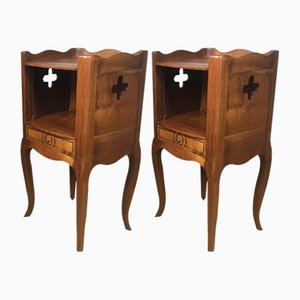 Antique Cherry Wood Nightstands, 1920s, Set of 2