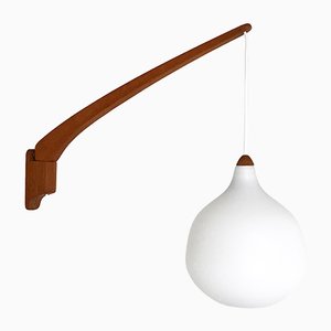 Teak and Opaline Glass Sconce by Uno & Östen Kristiansson for Luxus, 1950s