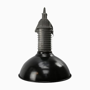 Vintage Dutch Industrial Black Enamel Ceiling Lamp from Philips, 1950s