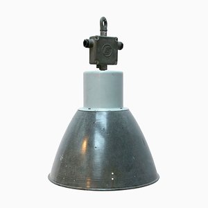 Industrielle Vintage Deckenlampe aus grauer Emaille & Metall, 1950er