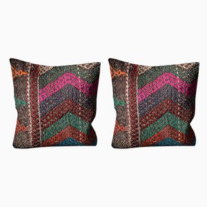 Multicolored Wool Bohemian Kilim Cushion Covers by Zencef Contemporary, Set of 2