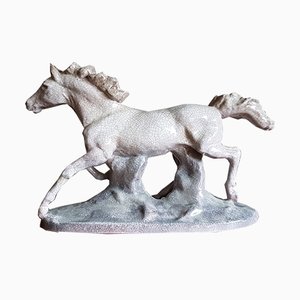 Large Vintage Cracked Ceramic Horse, 1940s