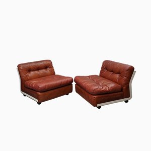 Fiberlite and Leather Armchairs by Mario Bellini for C & B Italia, 1972, Set of 2