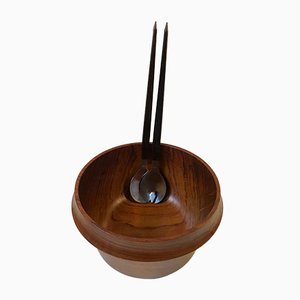 Dänische Salatschüssel & Salatbesteck aus Teak & Palisander von Wiggers, 1960er, 3er Set