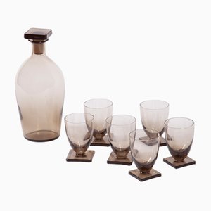 Art Deco Likör Karaffe und Tassen, 1930er, 7er Set