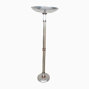 Lámpara de pie francesa de aluminio, vidrio y cobre, años 40
