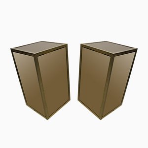 Mesas auxiliares Mid-Century de vidrio y níquel plateado, años 50. Juego de 2