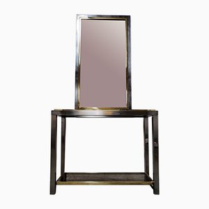 Brass & Chrome Console Table with Mirror, 1970s