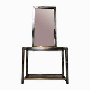 Mesa consola de latón y cromado con espejo, años 70