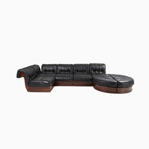 Leather & Mahogany Sofa by Luciano Frigerio, 1970s, Set of 8