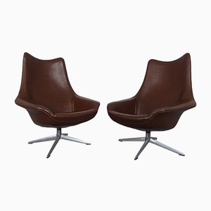 Danish Leather Pirouette Lounge Swivel Chair by H. W. Klein for Bramin, 1960s