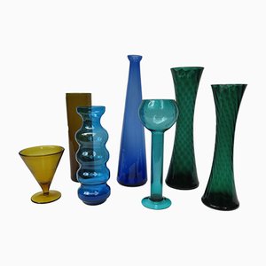 Vases Mid-Century en Verre, Set de 7