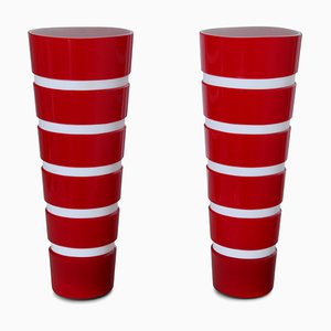 Vaso vintage in vetro rosso e bianco