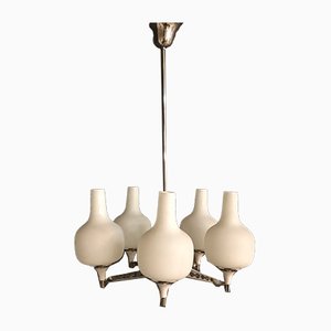 Opaline Glass 5-Arm Chandelier from Stilnovo, 1950s