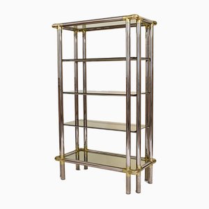 Mid-Century Hollywood Regency French Chrome and Brass Shelf, 1970s