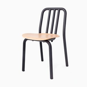 Stuhl mit schwarzem Röhrengestell & Sitzfläche aus Eiche von Eugeni Quitllet für Mobles 114