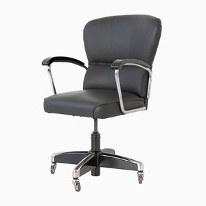 German Black Leather Desk Chair from Drabert, 1950s